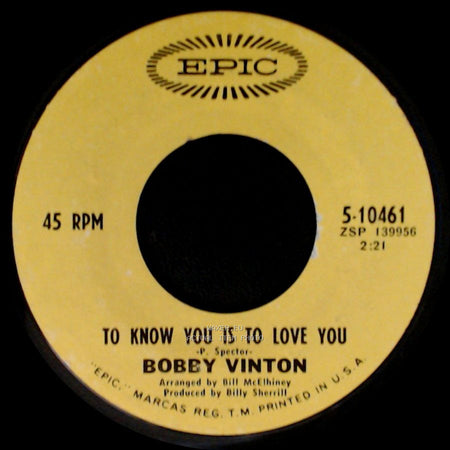 Bobby Vinton - The Beat Of My Heart / To Know You Is To Love You side B