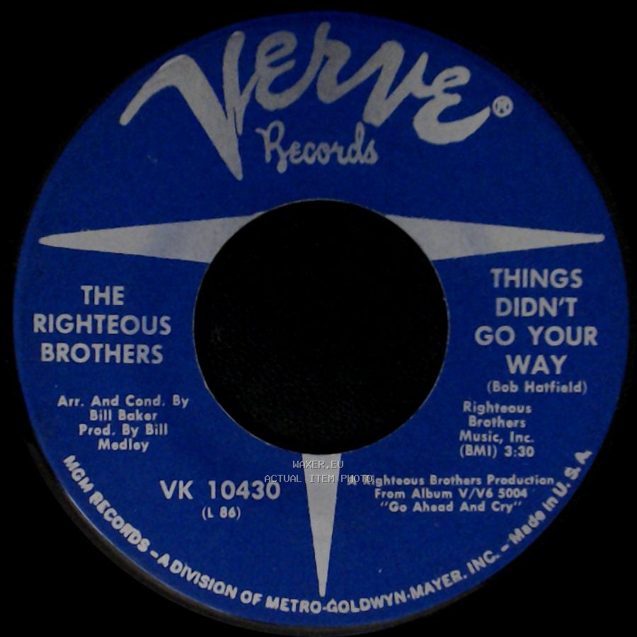 The Righteous Brothers - Things Didn't Go Your Way / Go Ahead And Cry side A