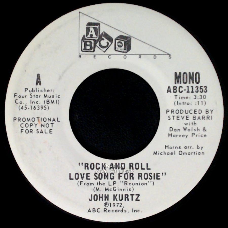 John Kurtz - Rock And Roll Love Song For Rosie / Rock And Roll Love Song For Rosie side B
