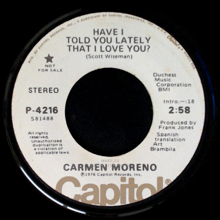 Carmen Moreno - Have I Told You Lately That I Love You? / Have I Told You Lately That I Love You? side B