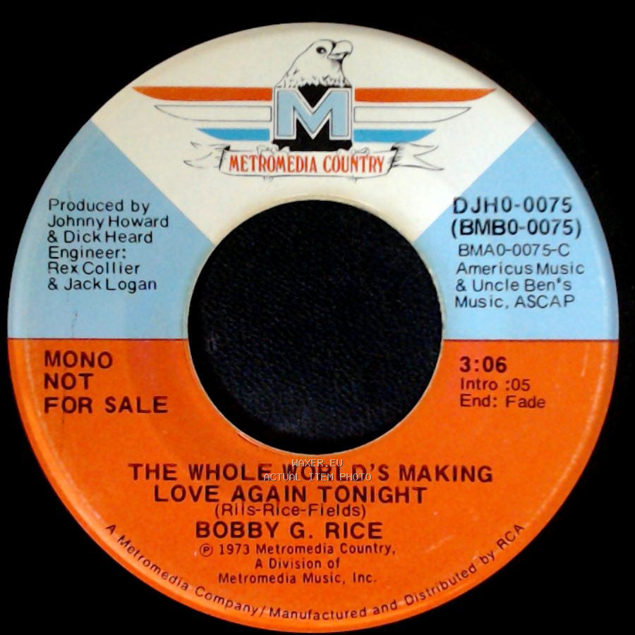 Bobby G. Rice - The Whole World's Making Love Again Tonight / The Whole World's Making Love Again Tonight side B