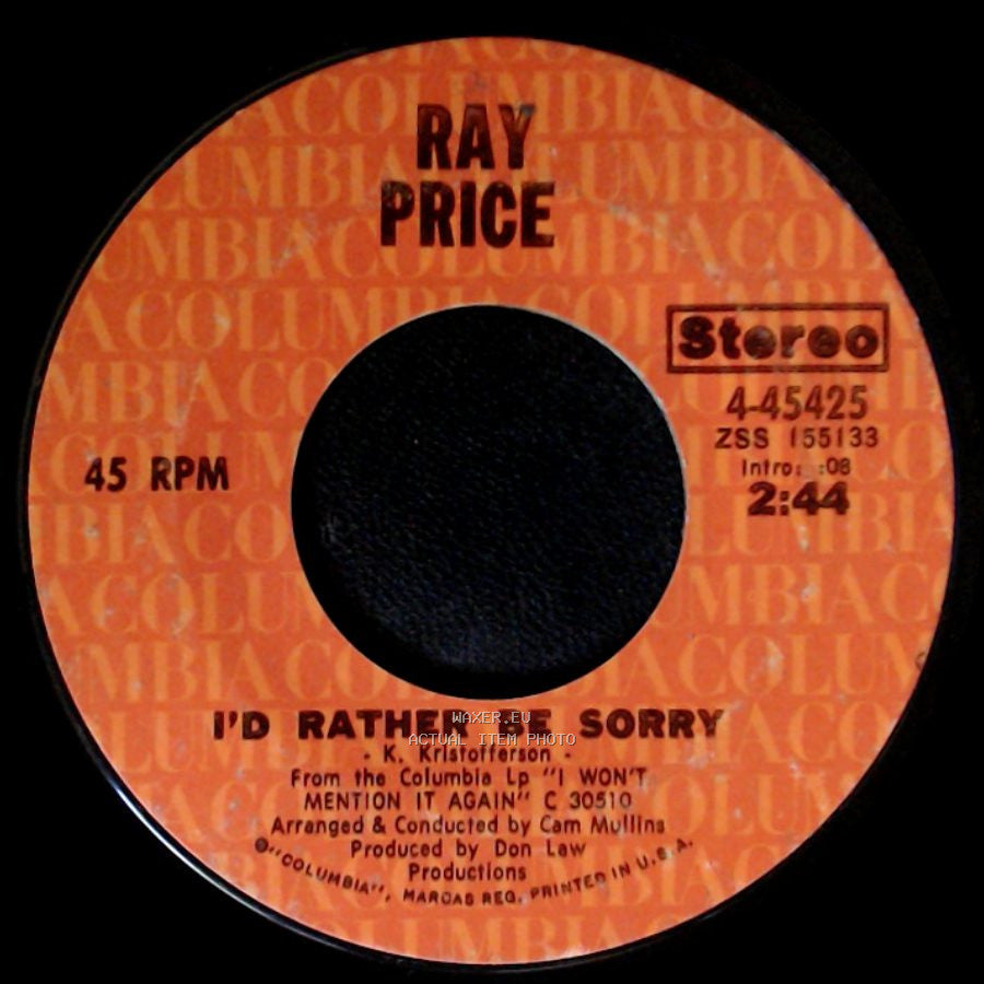 Ray Price - When I Loved Her / I'd Rather Be Sorry side B