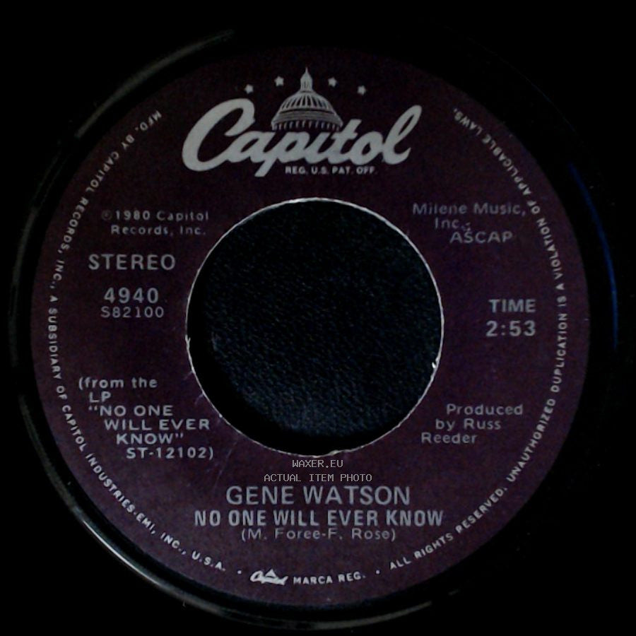 Gene Watson - Down And Out This Way Again / No One Will Ever Know side B