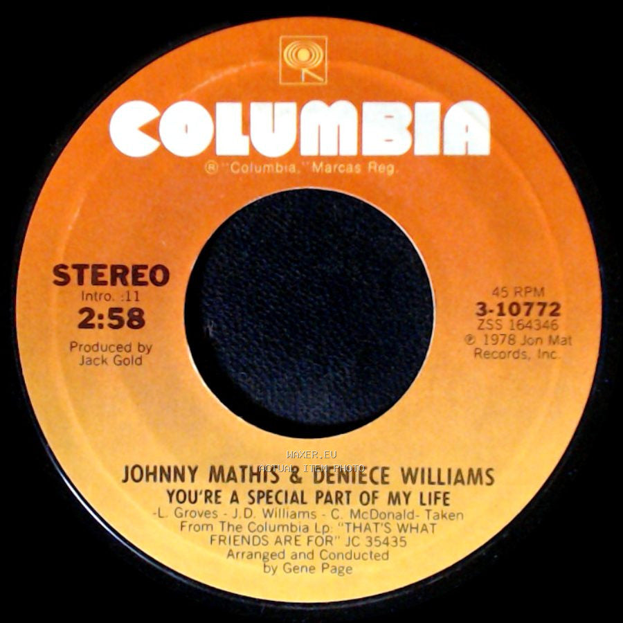 Johnny Mathis & Deniece Williams - You're All I Need To Get By / You're A Special Part Of My Life side B