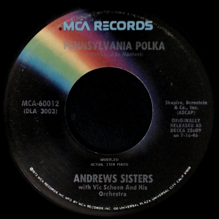 Andrews Sisters With Vic Schoen And His Orchestra - Beer Barrel Polka (Roll Out The Barrel) / Pennsylvania Polka side B
