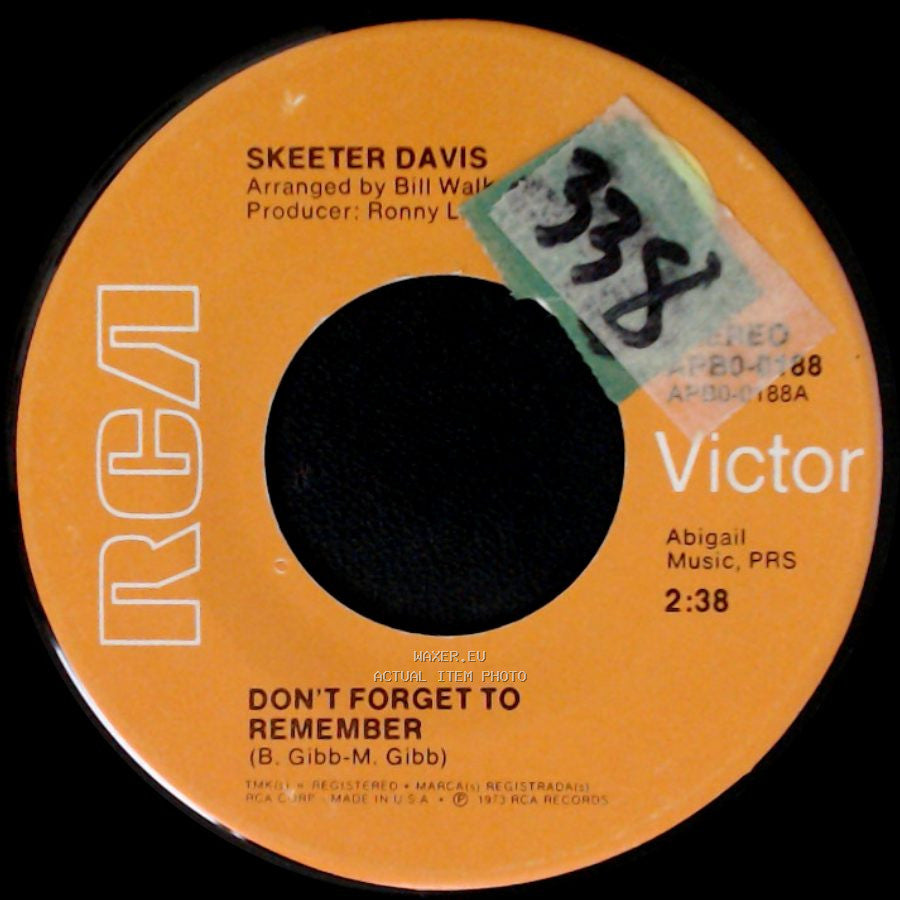 Skeeter Davis - Baby, Get That Leavin' Off Your Mind / Don't Forget To Remember side B