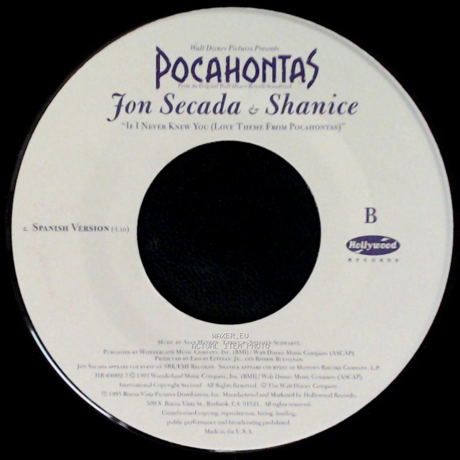 Jon Secada & Shanice - If I Never Knew You (Love Theme From Pocahontas) / I Never Knew You (Love Theme From Pocahontas) side B