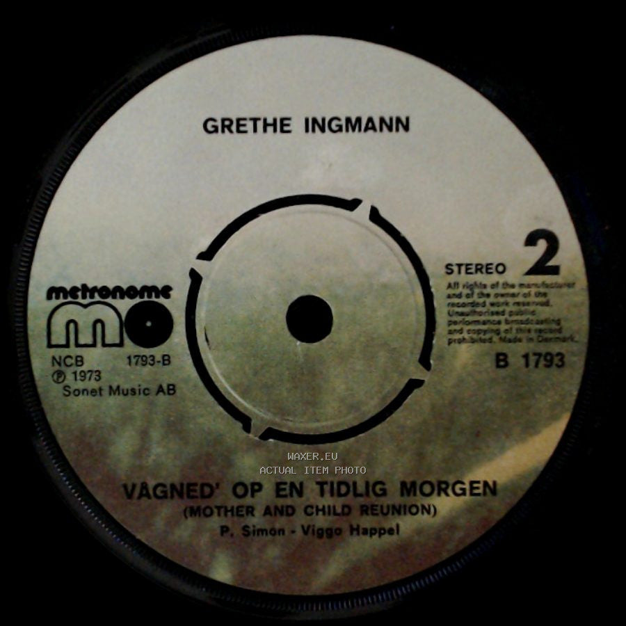 Grethe Ingmann - En Sang Om Sorg Og Glæde / Vågned' Op En Tidlig Morgen (Mother And Child Reunion) side B