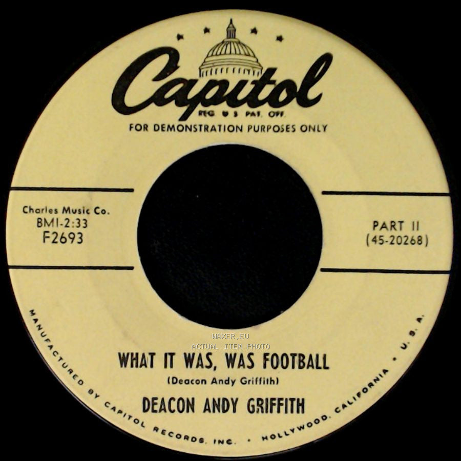Deacon Andy Griffith - What It Was, Was Football / What It Was, Was Football side B