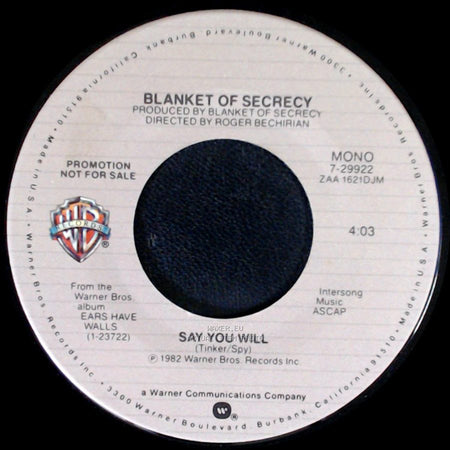 Blanket Of Secrecy - Say You Will / Say You Will side B