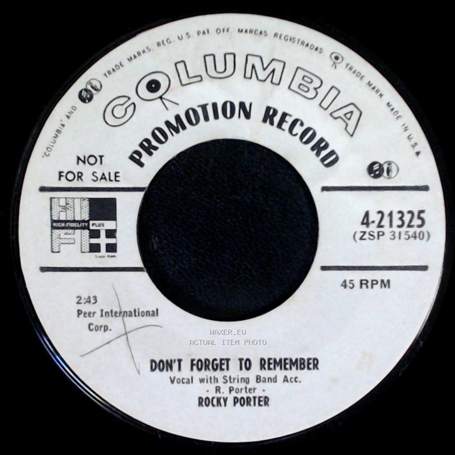 Rocky Porter - Don't Forget To Remember / I Knew It All Along side A