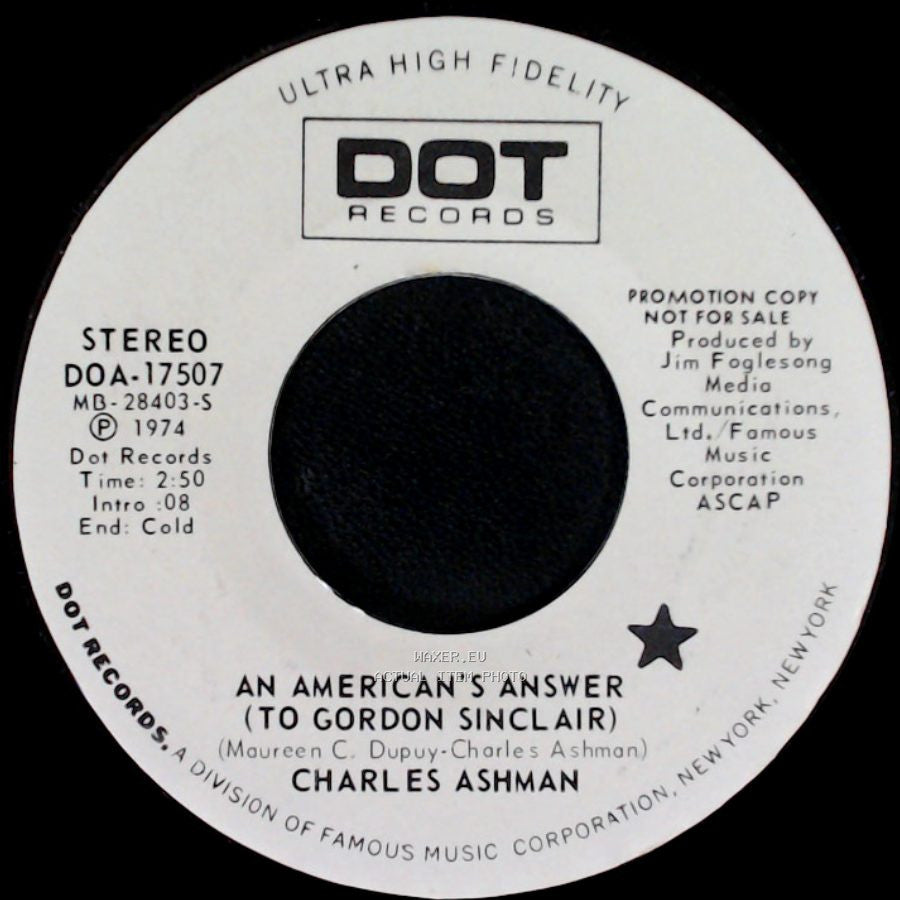 Charles Ashman - An American's Answer (To Gordon Sinclair) / The Middle Class Is In The Middle Now side A
