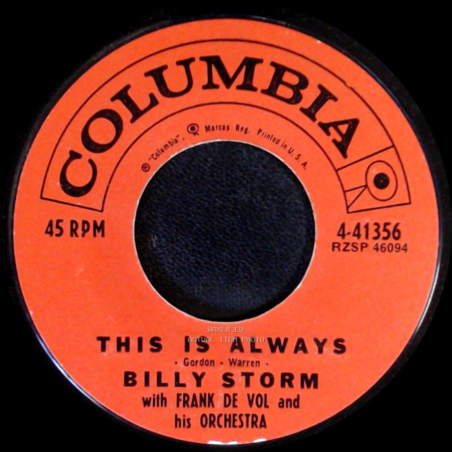 Billy Storm With Frank De Vol And His Orchestra - I've Come Of Age / This Is Always side B