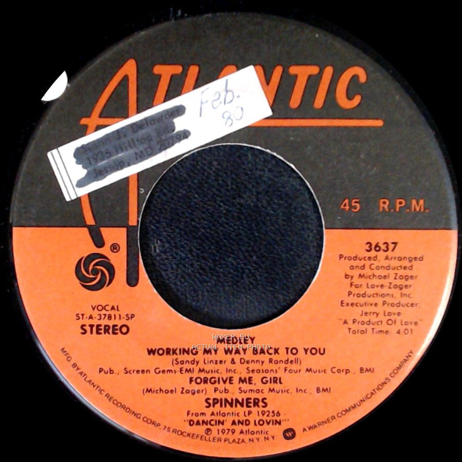 Spinners - Disco Ride / Working My Way Back To You / Forgive Me, Girl side B