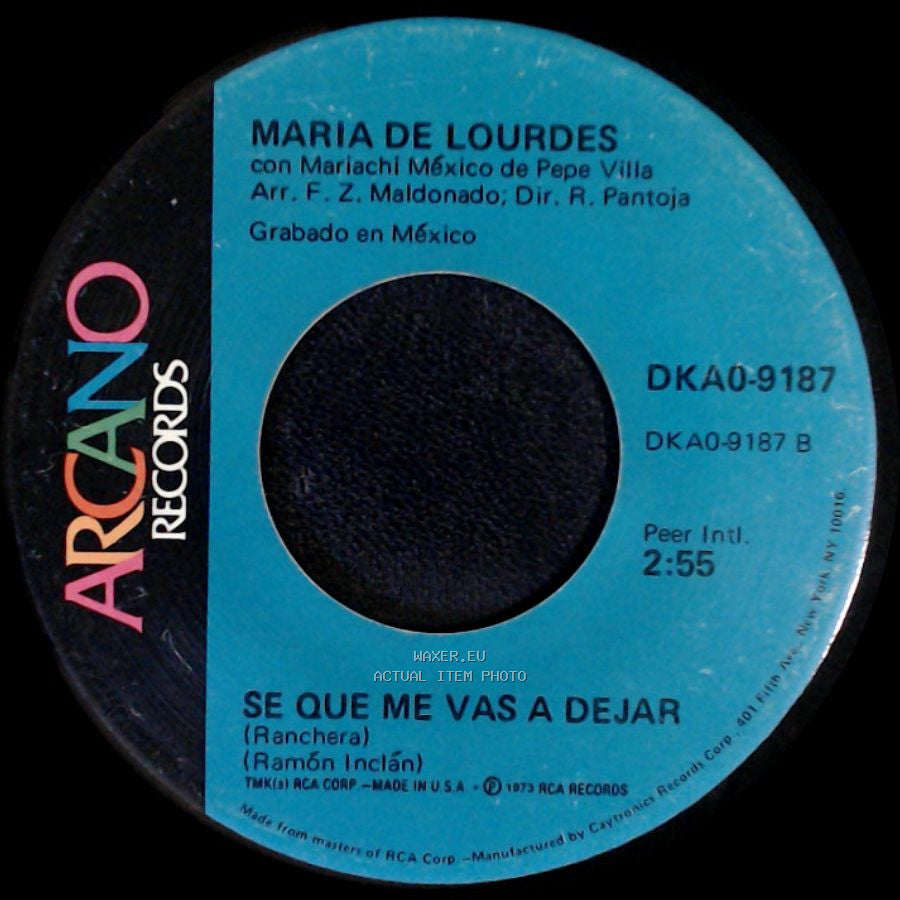 Mariachi México De Pepe Villa / Maria De Lourdes Con Mariachi México De Pepe Villa - María De Lourdes / Cruz De Olvido / Se Que Me Vas A Dejar side B
