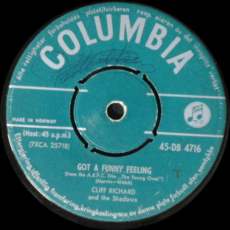 Cliff Richard And The Shadows - Got A Funny Feeling / When The Girl In Your Arms Is The Girl In Your Heart side A