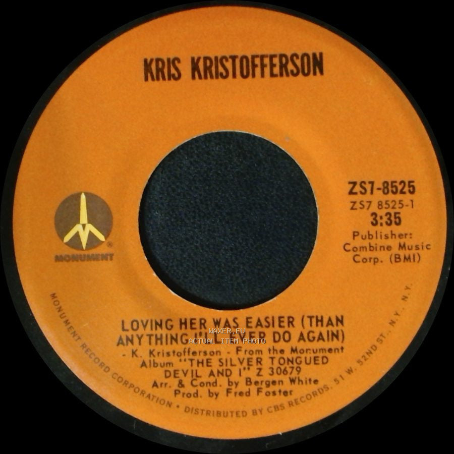 Kris Kristofferson - Epitaph (Black And Blue) / Loving Her Was Easier (Than Anything I'll Ever Do Again) side B