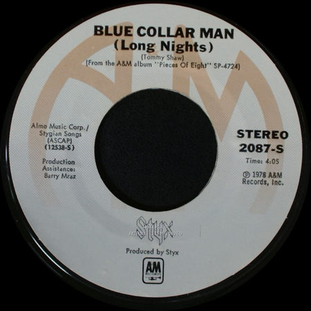Styx - Superstars / Blue Collar Man (Long Nights) side B