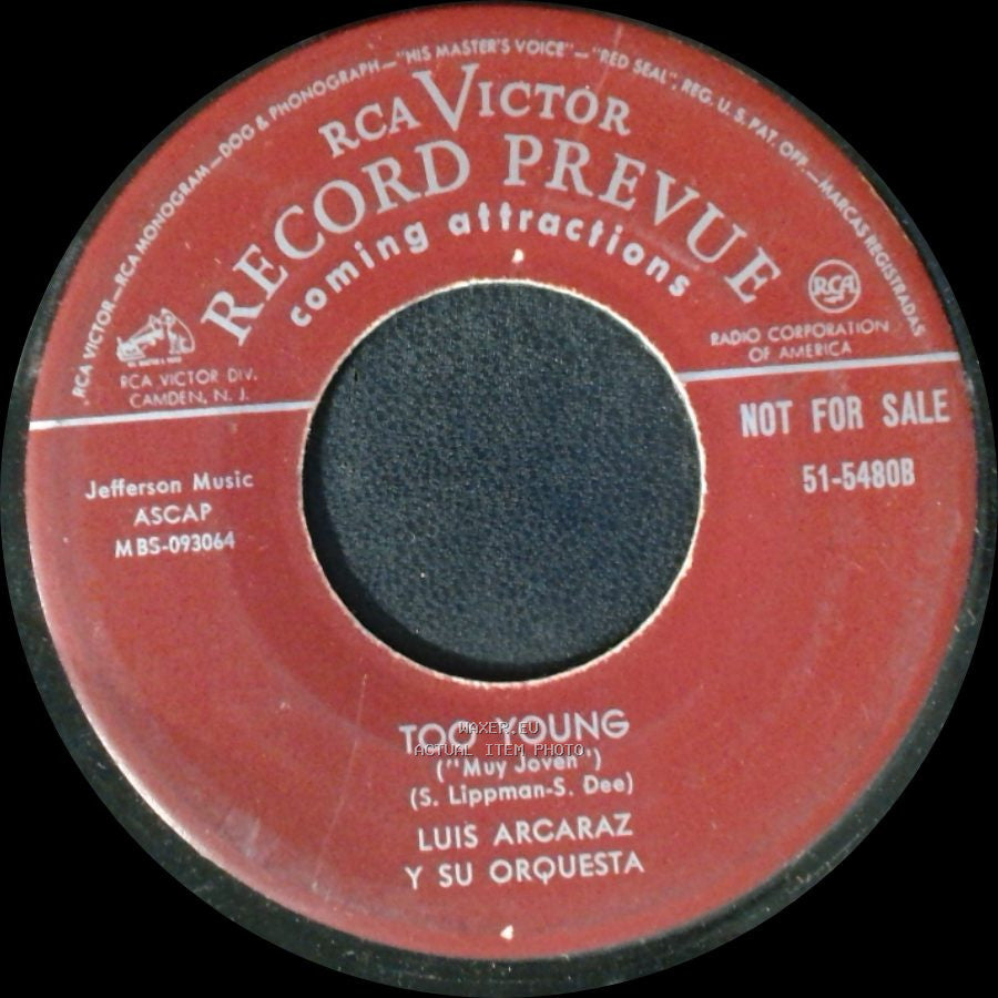 Luis Arcaraz Y Su Orquesta - Because Of Rain ("Por Causa De La Lluvia") / Too Young ("Muy Joven") side B