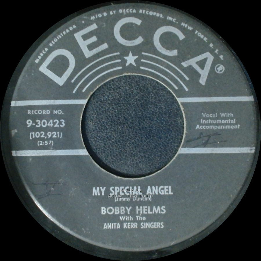 Bobby Helms / Bobby Helms With The Anita Kerr Singers - Standing At The End Of My World / My Special Angel side B