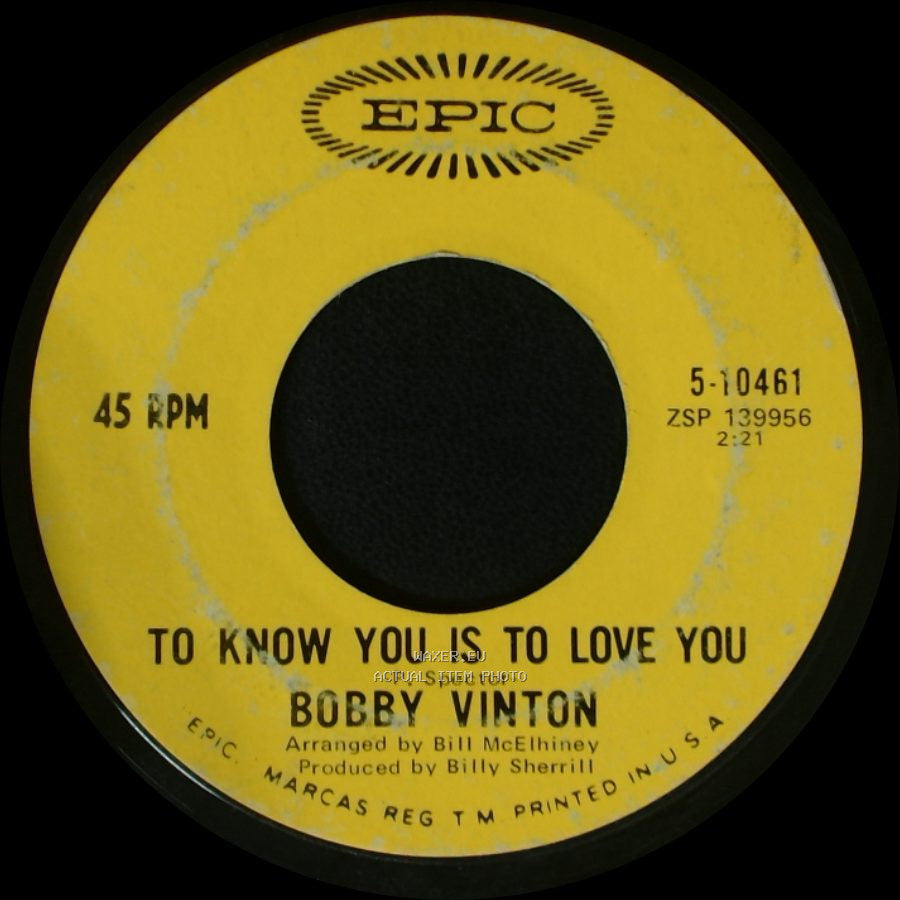 Bobby Vinton - The Beat Of My Heart / To Know You Is To Love You side B