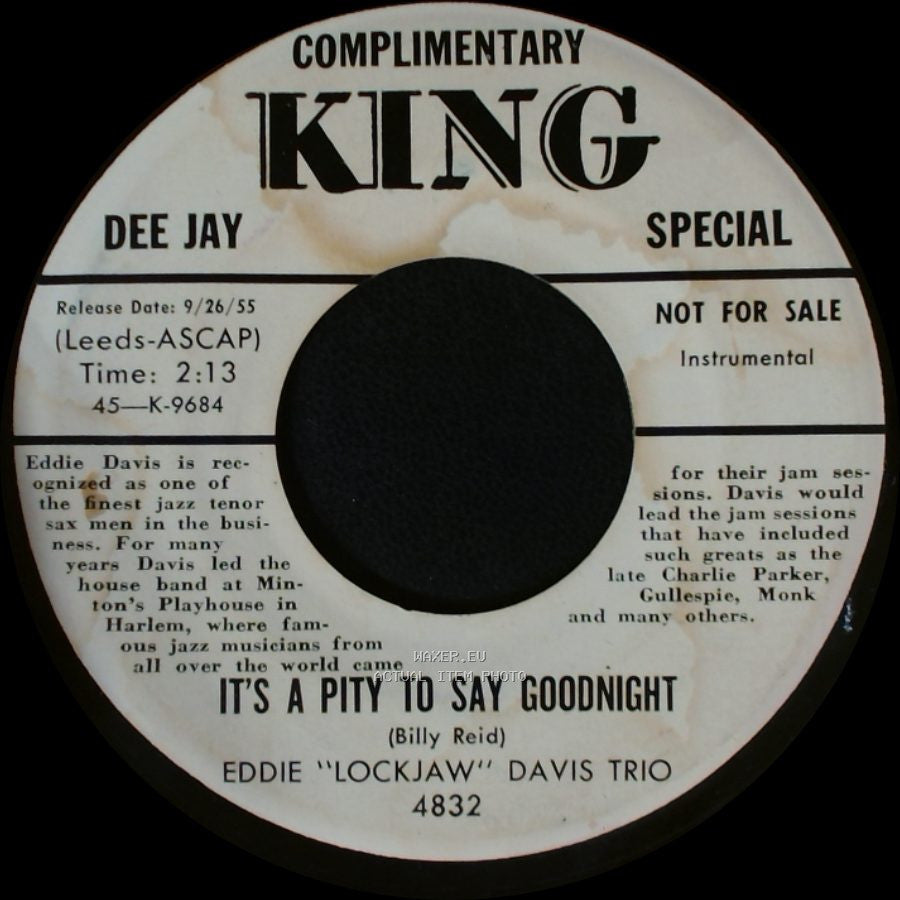 Eddie "Lockjaw" Davis Trio - It's A Pity To Say Goodnight / I Don't Know Why I Just Do side A