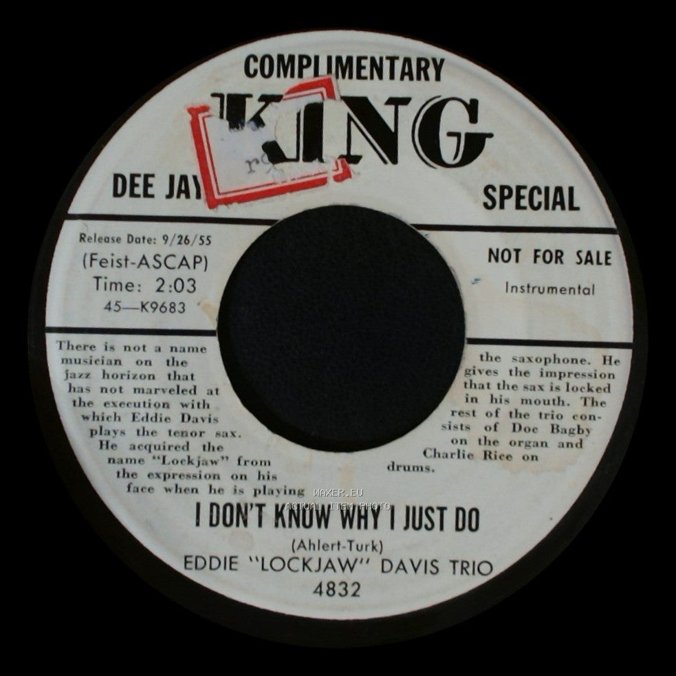 Eddie "Lockjaw" Davis Trio - It's A Pity To Say Goodnight / I Don't Know Why I Just Do side B