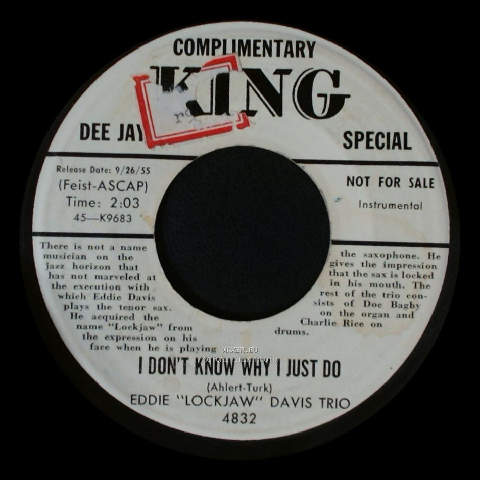 Eddie "Lockjaw" Davis Trio - It's A Pity To Say Goodnight / I Don't Know Why I Just Do side B