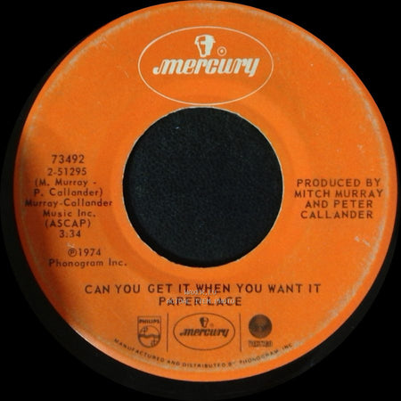 Paper Lace - Can You Get It When You Want It / The Night Chicago Died side A