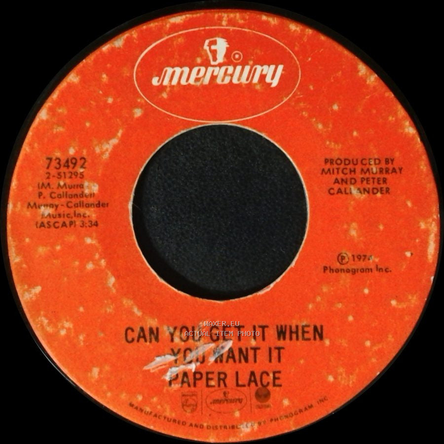 Paper Lace - The Night Chicago Died / Can You Get It When You Want It side B